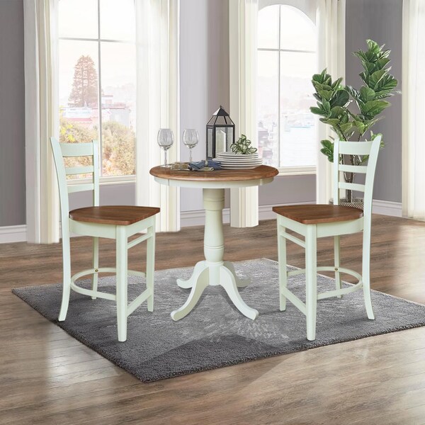 Whitewood Industries Rectangular Fixed Top Table W/ 2 Stools, 30 in W, 35.1 in L, 30 in H, Parawood, Hickory/Shell - K79-30RT-6B-S6172-2