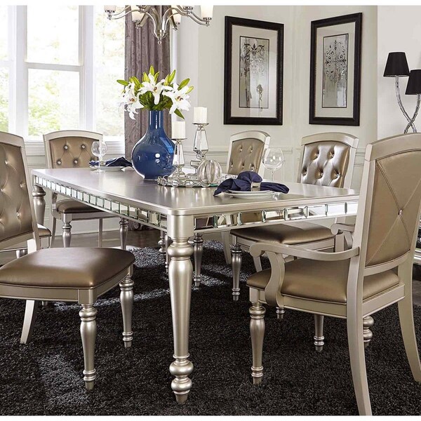 Home Elegance 30 x 96 x 42 in. Orsina Dining Table with Mirrored Apron - Silver - 5477N-96