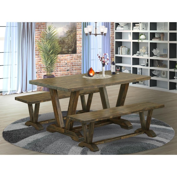 East West Furniture 3 Piece V-Style Dining Table Set - Distressed Jacobean - V2-776