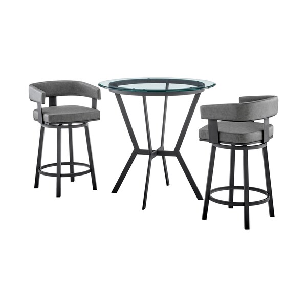 Armen Living Naomi and Lorin 3-Piece Counter Height Dining Set in Black Metal and Gray Faux Leather - SETNMLRGRBL3