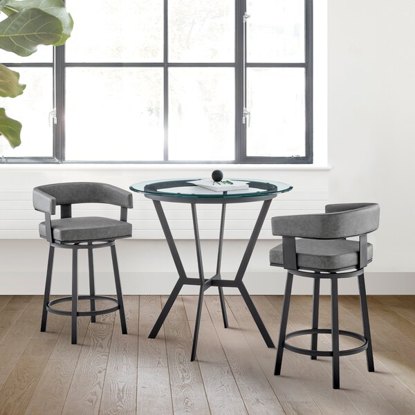 Armen Living Naomi and Lorin 3-Piece Counter Height Dining Set in Black Metal and Gray Faux Leather - SETNMLRGRBL3