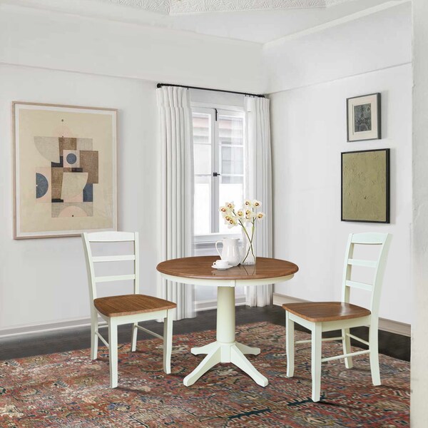 Whitewood Industries Rectangular Fixed Top Table W/ 2 Chairs, 36 in W, 29.9 in L, 36 in H, Parawood, Hickory/Shell, 3 - K79-36RT-27B-C2-2