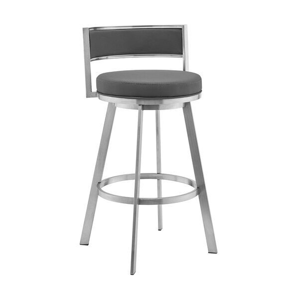Armen Living Naomi and Roman 5-Piece Counter Height Dining Set in Brushed Stainless Steel and Gray Faux Leather - SETNMRMGRBS5