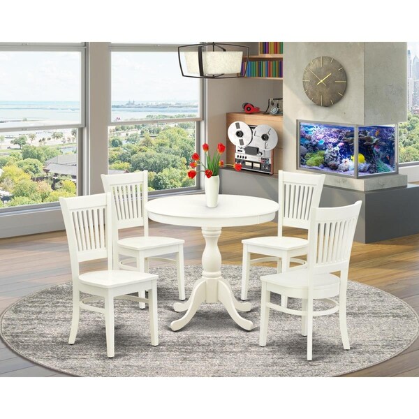East West Furniture 5 Piece Antique Dinette Set - Linen White - AMVA5-LWH-W