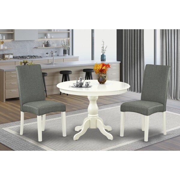 East West Furniture 3 Piece Hartland Dining Table Set - Linen White - HBDR3-LWH-07