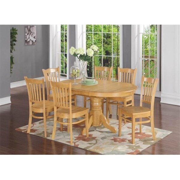 East West Furniture East West Furniture AVGR7-OAK-W 7 Piece Formal Dining Room Set-Oval Dinette Table With Leaf and 6 Dining Chairs - AVGR7-OAK-W