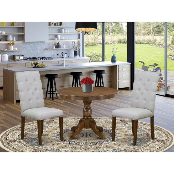 East West Furniture 3 Piece Hartland Dining Table Set - Acacia Walnut - HBEL3-AWA-05