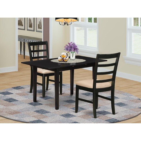 East West Furniture 3 Piece Norfolk Rectangular Dining Table Set - Black - NOPF3-BLK-C