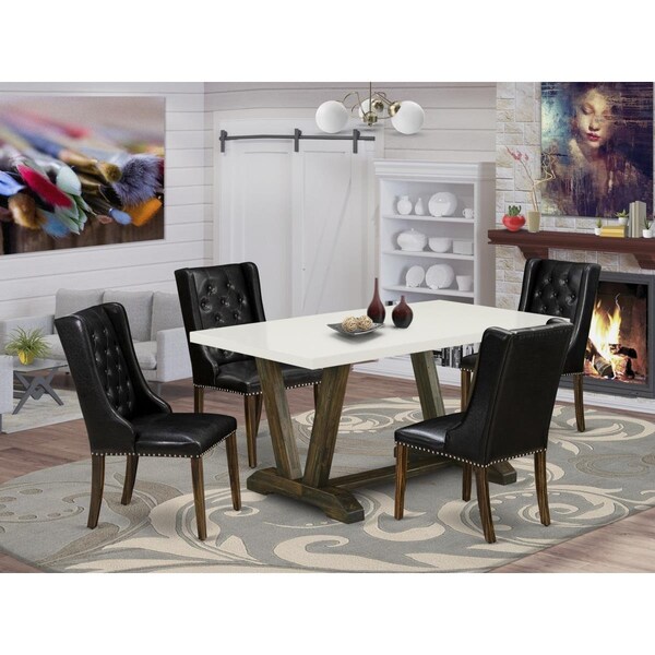 East West Furniture 5 Piece V-Style Dining Room Table Set - Distressed Jacobean - V726FO749-5