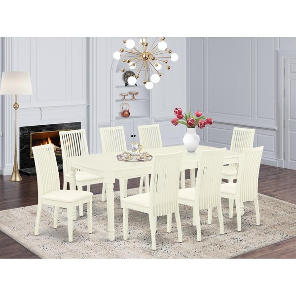 East West Furniture 9 Piece Dover Dining Set - Linen White - DOIP9-LWH-C