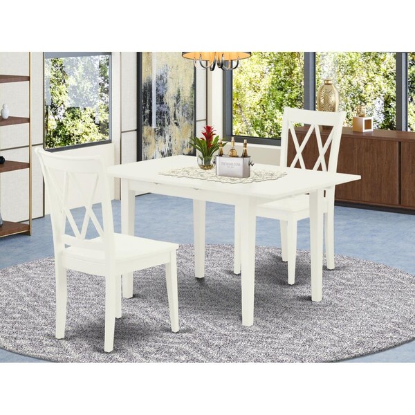 East West Furniture 3 Piece Norfolk Wooden Dining Table Set - Linen White - NOCL3-LWH-W