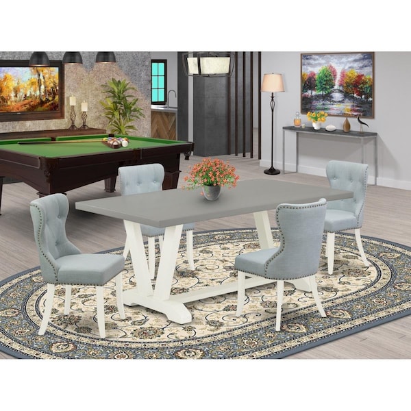 East West Furniture 5 Piece V-Style Kitchen Dining Set - Linen White - V097SI215-5