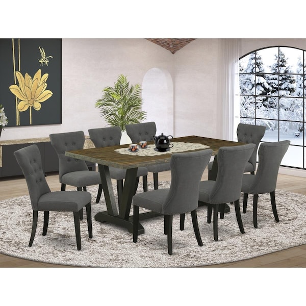East West Furniture 9 Piece V-Style Kitchen Furniture Set - Dark Gotham Gray - V677GA650-9