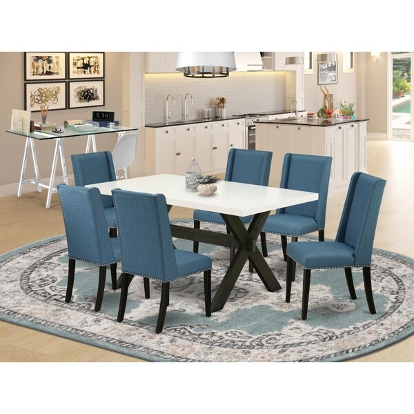 East West Furniture 7 Piece X-Style Dining Room Set - Wire Brushed Black - X626FL121-7