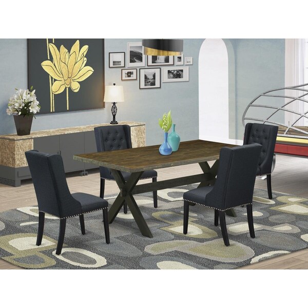 East West Furniture 5 Piece X-Style Dining Table Set - Wire Brush Black - X677FO624-5