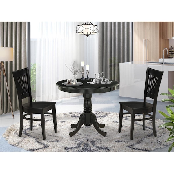 East West Furniture 3 Piece Antique Dining Room Set - Black - ANVA3-BLK-W