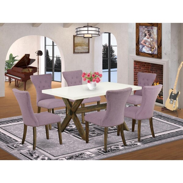 East West Furniture 7 Piece X-Style Dining Table Set - Distressed Jacobean - X726GA740-7
