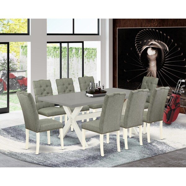 East West Furniture 9 Piece X-Style Dinette Set - Linen White - X097EL207-9