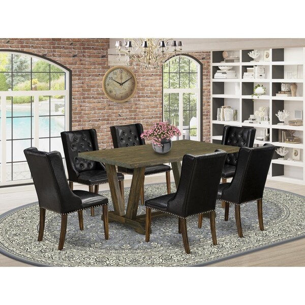 East West Furniture 7 Piece V-Style Dining Room Set - Distressed Jacobean - V776FO749-7