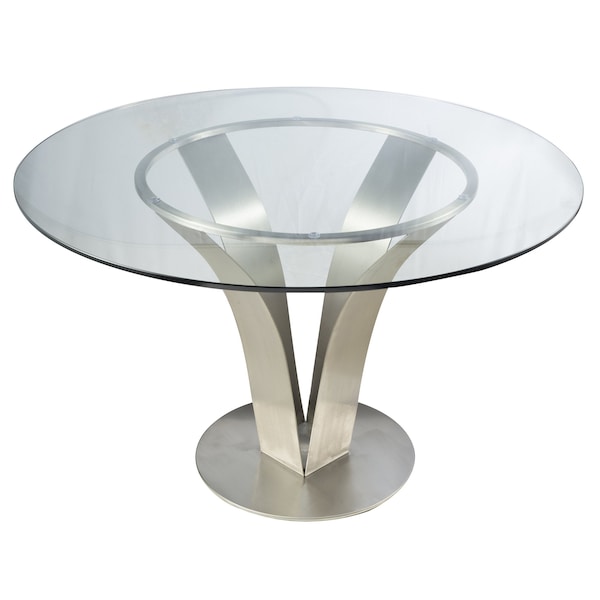 Armen Living Cleo Contemporary Dining Table In Stainless Steel With Clear Glass - LCCLDIB201TO