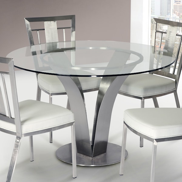 Armen Living Cleo Contemporary Dining Table In Stainless Steel With Clear Glass - LCCLDIB201TO