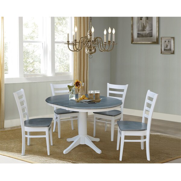 International Concepts Round 36 in Rd Extension Dining Table, 4 Emily Chairs, White/Heather Gray, 36 in W, 48 in L, Wood - K05-36RXT-27B-C617-4