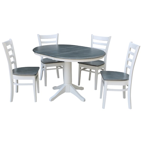 International Concepts Round 36 in Rd Extension Dining Table, 4 Emily Chairs, White/Heather Gray, 36 in W, 48 in L, Wood - K05-36RXT-27B-C617-4