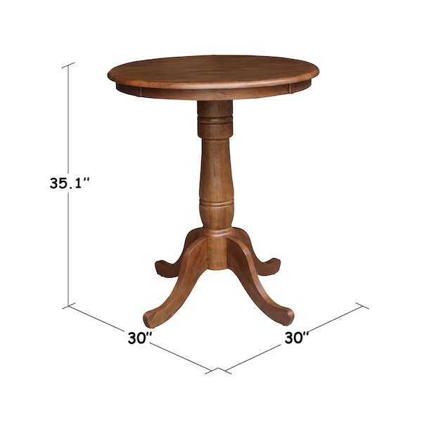 International Concepts Round 30 in Round Top Pedestal Table, 35.1 inHeight, Distressed Oak, 30 in W, 30 in L, 35.1 in H - K42-30RT-6B