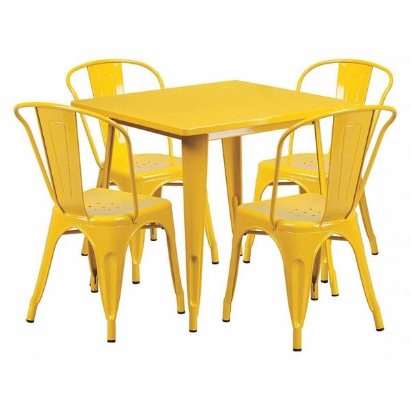 Flash Furniture Square Yellow Metal Table Set, 31.5SQ, 31.5" W, 31.5" L, 29.5" H, Metal, Yellow - ET-CT002-4-30-YL-GG