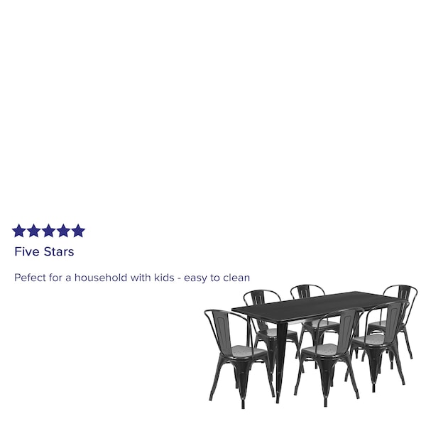 Flash Furniture Rectangle Black Metal Table Set, 31-1/2"X63", 31.5" W, 63" L, 29.5" H, Metal, Black - ET-CT005-6-30-BK-GG