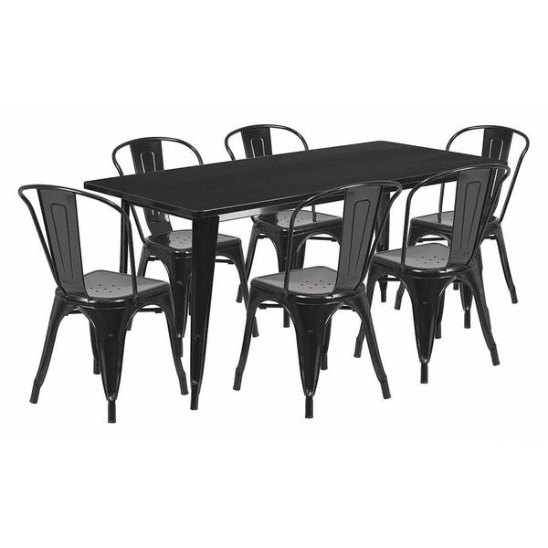 Flash Furniture Rectangle Black Metal Table Set, 31-1/2"X63", 31.5" W, 63" L, 29.5" H, Metal, Black - ET-CT005-6-30-BK-GG