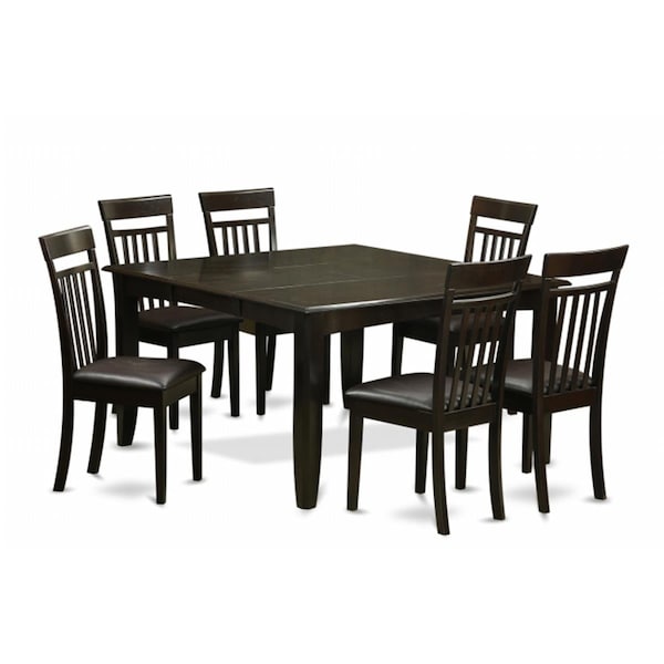 East West Furniture 7 Piece Dining Room Table Set-Dinette Table With Leaf and 6 Dinette Chairs - PFCA7-CAP-LC
