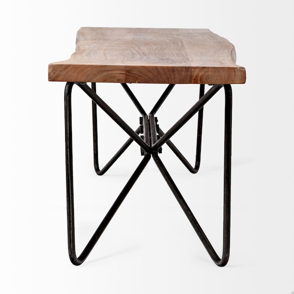 Homeroots Rectangular Acacia Wood & Brown Finish Iron Base Dining Bench - 376183