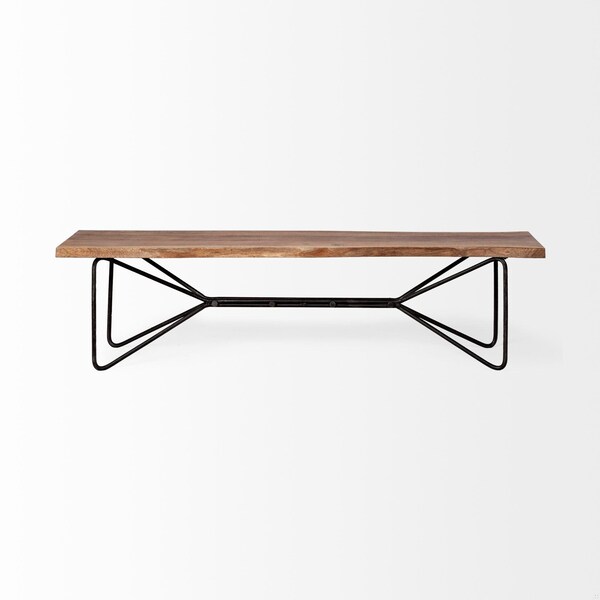 Homeroots Rectangular Acacia Wood & Brown Finish Iron Base Dining Bench - 376183