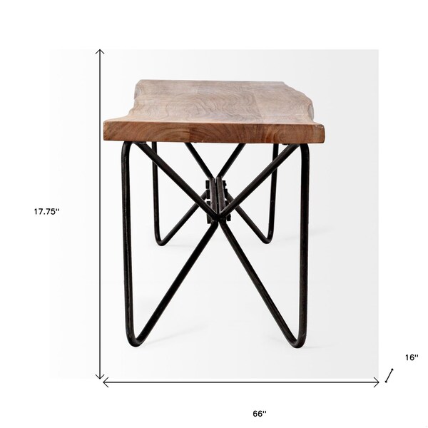 Homeroots Rectangular Acacia Wood & Brown Finish Iron Base Dining Bench - 376183