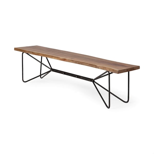 Homeroots Rectangular Acacia Wood & Brown Finish Iron Base Dining Bench - 376183