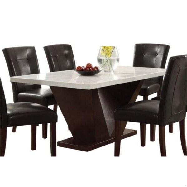 Homeroots 30 x 36 x 59 in. Forbes Dining Table White Marble and amp; Walnut - 286018