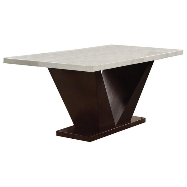Homeroots 30 x 36 x 59 in. Forbes Dining Table White Marble and amp; Walnut - 286018