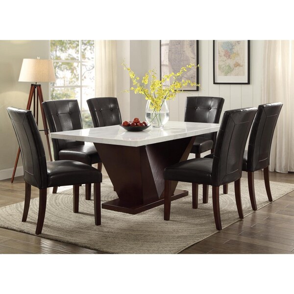 Homeroots 30 x 36 x 59 in. Forbes Dining Table White Marble and amp; Walnut - 286018
