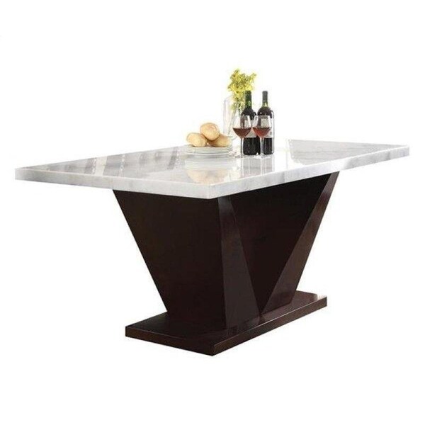 Homeroots 30 x 36 x 59 in. Forbes Dining Table White Marble and amp; Walnut - 286018