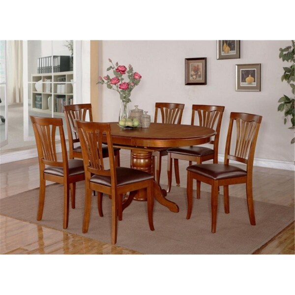 Latestluxury AV7-SBR-LC 7PC Avon Dining Table and 6 Faux Leather Upholstered Seat Chairs in Saddle Brown - LA1672525