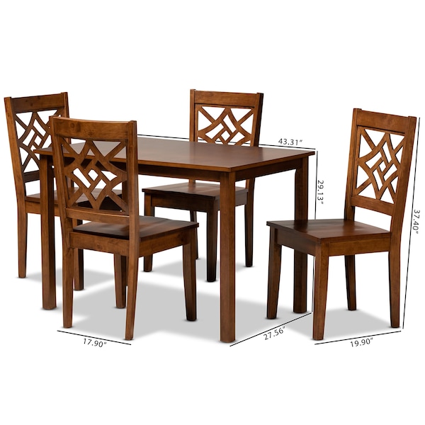 Baxton Studio Nicolette Modern and Contemporary Walnut Brown Finished Wood 5-Piece Dining Set - 179-11388-8959-ZORO