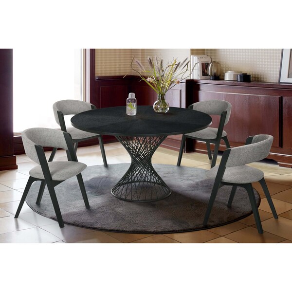 Armen Living Cirque and Rowan 5 Piece Black Round Dining Set - SETCQDIBLK5B