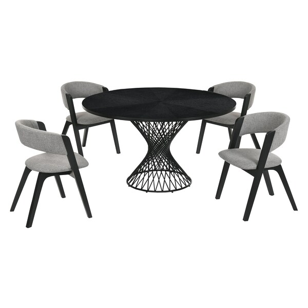 Armen Living Cirque and Rowan 5 Piece Black Round Dining Set - SETCQDIBLK5B
