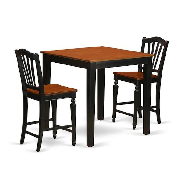East West Furniture East West Furniture PBCH3-BLK-W Counter Height Dining Pub Table & 2 Kitchen Chairs; Black Finish - PBCH3-BLK-W