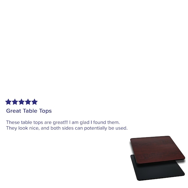 Flash Furniture Square Square Table Top, Black or Mahogany Rever, 24" W, 24" L, 1.125" H, Black/Mahogany - XU-MBT-2424-GG