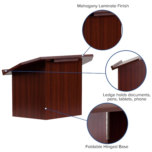 Flash Furniture Foldable Tabletop Lectern, Mahogany, 27" W, 16.25" L, 19" H, Laminate, Red - MT-M8833-LECT-GG