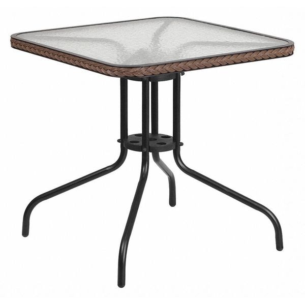 Flash Furniture Square Glass Table, Brown Rattan Edging, Sqr, 28", 28 W, 28 L, 28 H, Clear - TLH-073R-DK-BN-GG