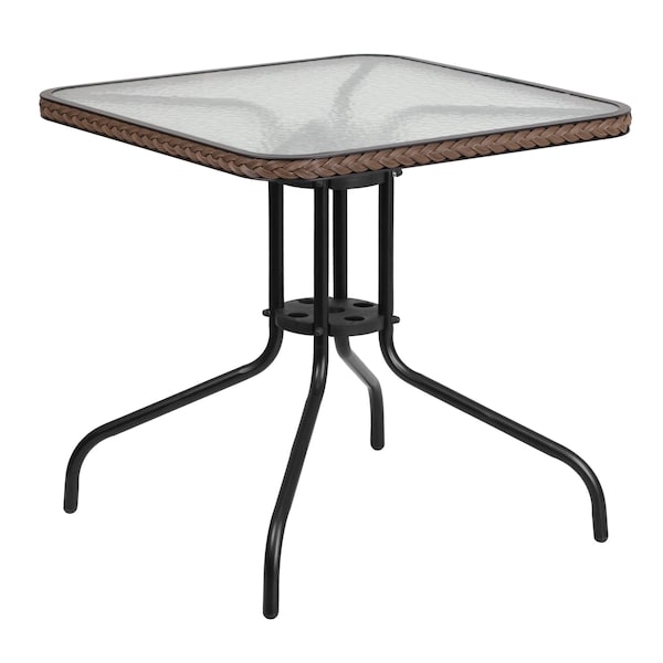 Flash Furniture Square Glass Table, Brown Rattan Edging, Sqr, 28", 28 W, 28 L, 28 H, Clear - TLH-073R-DK-BN-GG