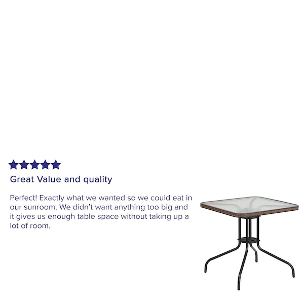 Flash Furniture Square Glass Table, Brown Rattan Edging, Sqr, 28", 28 W, 28 L, 28 H, Clear - TLH-073R-DK-BN-GG
